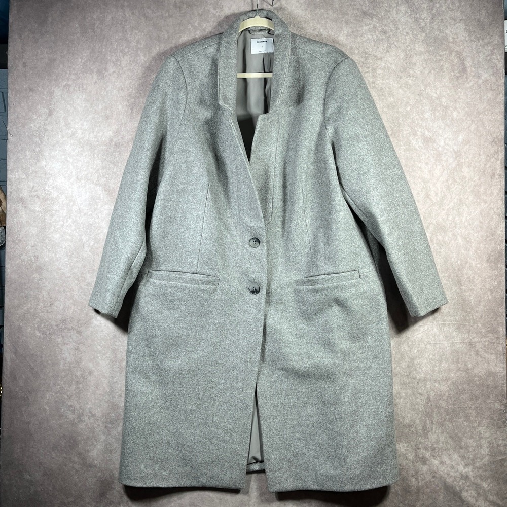 Old Navy Overcoat Jacket Womens Size XL Gray Wool Blend Longline Business
